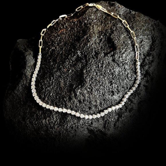 AdornA Jewelry - Minimalist Round Diamond 14K Yellow Gold Tennis Necklace
